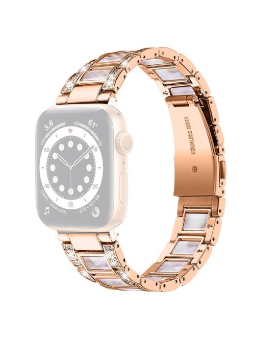 For Apple Watch Series 10 42mm / 9 8 7 41mm / 6 5 4 SE SE (2022) SE (2023) 40mm / 3 2 1 38mm Stainless Steel Watch Band Bling Rhinestone Resin Bracelet Strap Replacement - Rose Gold / Pink Mix