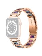 For Apple Watch Series 10 42mm / 9 8 7 41mm / 6 5 4 SE SE (2022) SE (2023) 40mm / 3 2 1 38mm Stainless Steel Watch Band Bling Rhinestone Resin Bracelet Strap Replacement - Rose Gold / Purple Green Mix