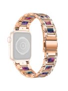 For Apple Watch Series 10 42mm / 9 8 7 41mm / 6 5 4 SE SE (2022) SE (2023) 40mm / 3 2 1 38mm Stainless Steel Watch Band Bling Rhinestone Resin Bracelet Strap Replacement - Rose Gold / Purple Green Mix