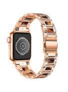 For Apple Watch Series 10 42mm / 9 8 7 41mm / 6 5 4 SE SE (2022) SE (2023) 40mm / 3 2 1 38mm Stainless Steel Watch Band Bling Rhinestone Resin Bracelet Strap Replacement - Rose Gold / Tortoiseshell Color