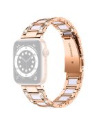 For Apple Watch Series 10 42mm / 9 8 7 41mm / 6 5 4 SE SE (2022) SE (2023) 40mm / 3 2 1 38mm Stainless Steel Watch Band Bling Rhinestone Resin Bracelet Strap Replacement - Rose Gold / White