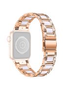 For Apple Watch Series 10 42mm / 9 8 7 41mm / 6 5 4 SE SE (2022) SE (2023) 40mm / 3 2 1 38mm Stainless Steel Watch Band Bling Rhinestone Resin Bracelet Strap Replacement - Rose Gold / White