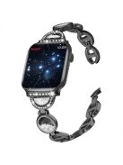 For Apple Watch Series 10 42mm / 9 8 7 41mm / 6 5 4 SE SE (2022) SE (2023) 40mm / 3 2 1 38mm Stainless Steel Watch Band Rhinestones Quicksand Wrist Strap - Black