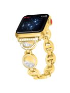 For Apple Watch Series 10 42mm / 9 8 7 41mm / 6 5 4 SE SE (2022) SE (2023) 40mm / 3 2 1 38mm Stainless Steel Watch Band Rhinestones Quicksand Wrist Strap - Gold