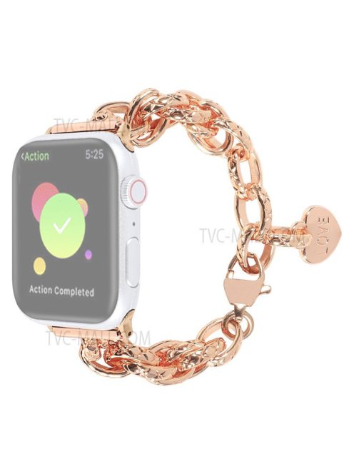 For Apple Watch Series 10 42mm / 9 8 7 41mm / 6 5 4 SE SE (2022) SE (2023) 40mm / 3 2 1 38mm Stainless Steel Watch Strap Replacement Bracelet with Pendant - Rose Gold