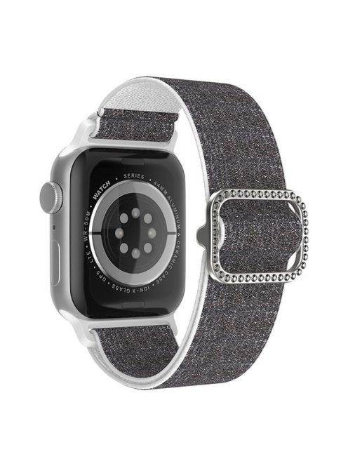 For Apple Watch Series 10 42mm / 9 8 7 41mm / 6 5 4 SE SE (2022) SE (2023) 40mm / 3 2 1 38mm Stitching Watch Strap Glitter Nylon Wrist Band with Rhinestone Decor Buckle - Black / White