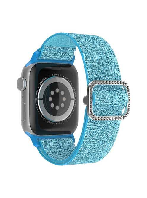 For Apple Watch Series 10 42mm / 9 8 7 41mm / 6 5 4 SE SE (2022) SE (2023) 40mm / 3 2 1 38mm Stitching Watch Strap Glitter Nylon Wrist Band with Rhinestone Decor Buckle - Blue