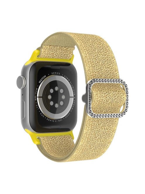 For Apple Watch Series 10 42mm / 9 8 7 41mm / 6 5 4 SE SE (2022) SE (2023) 40mm / 3 2 1 38mm Stitching Watch Strap Glitter Nylon Wrist Band with Rhinestone Decor Buckle - Gold