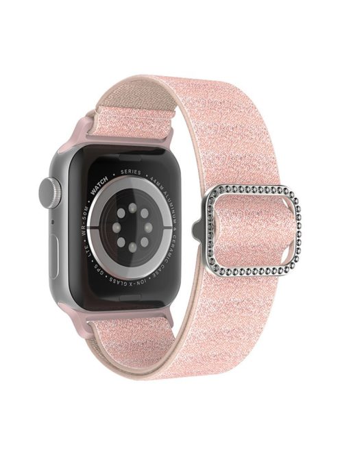 For Apple Watch Series 10 42mm / 9 8 7 41mm / 6 5 4 SE SE (2022) SE (2023) 40mm / 3 2 1 38mm Stitching Watch Strap Glitter Nylon Wrist Band with Rhinestone Decor Buckle - Pink