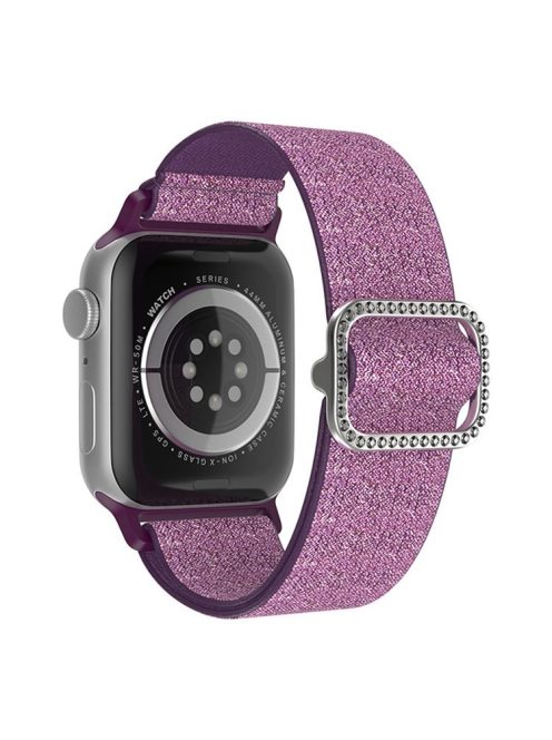 For Apple Watch Series 10 42mm / 9 8 7 41mm / 6 5 4 SE SE (2022) SE (2023) 40mm / 3 2 1 38mm Stitching Watch Strap Glitter Nylon Wrist Band with Rhinestone Decor Buckle - Purplish Red