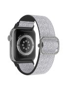 For Apple Watch Series 10 42mm / 9 8 7 41mm / 6 5 4 SE SE (2022) SE (2023) 40mm / 3 2 1 38mm Stitching Watch Strap Glitter Nylon Wrist Band with Rhinestone Decor Buckle - Silver / Black