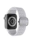 For Apple Watch Series 10 42mm / 9 8 7 41mm / 6 5 4 SE SE (2022) SE (2023) 40mm / 3 2 1 38mm Stitching Watch Strap Glitter Nylon Wrist Band with Rhinestone Decor Buckle - Silver / White