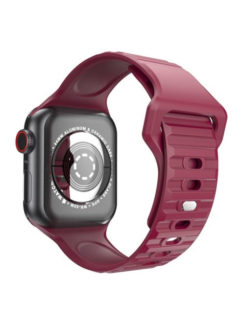 For Apple Watch Series 10 42mm / 9 8 7 41mm / 6 5 4 SE SE (2022) SE (2023) 40mm / 3 2 1 38mm Stripe Design Silicone Smartwatch Band Replacement Wrist Strap - Wine Red