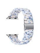 For Apple Watch Series 10 42mm / 9 8 7 41mm / 6 5 4 SE SE (2022) SE (2023) 40mm / 3 2 1 38mm Stylish 3 Beads Resin Strap Replacement Smart Watch Band - Blue / White