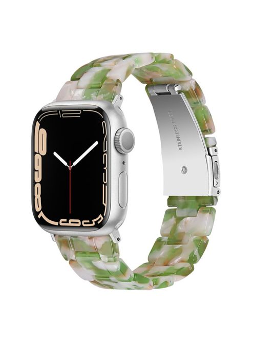 For Apple Watch Series 10 42mm / 9 8 7 41mm / 6 5 4 SE SE (2022) SE (2023) 40mm / 3 2 1 38mm Stylish 3 Beads Resin Strap Replacement Smart Watch Band - Green / White