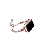 For Apple Watch Series 10 42mm / 9 8 7 41mm / 6 5 4 SE SE (2022) SE (2023) 40mm / 3 2 1 38mm Stylish Bracelet Rhinestone Decor Metal Watch Band Wrist Strap Replacement - Rose Gold