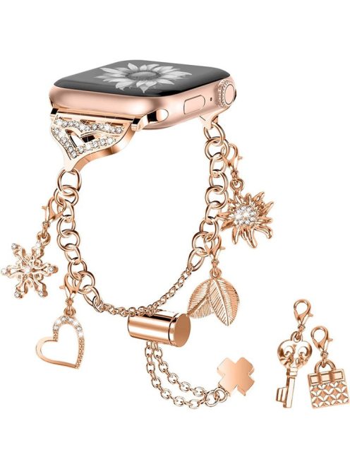 For Apple Watch Series 10 42mm / 9 8 7 41mm / 6 5 4 SE SE (2022) SE (2023) 40mm / 3 2 1 38mm Stylish Pendant Design Bracelet Watch Band Wrist Strap - Rose Gold