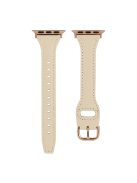 For Apple Watch Series 10 42mm / 9 8 7 41mm / 6 5 4 SE SE (2022) SE (2023) 40mm / 3 2 1 38mm T-Shaped Watch Strap Genuine Leather Wrist Band - Beige