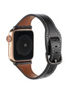 For Apple Watch Series 10 42mm / 9 8 7 41mm / 6 5 4 SE SE (2022) SE (2023) 40mm / 3 2 1 38mm T-Shaped Watch Strap Genuine Leather Wrist Band - Black / Black Buckle