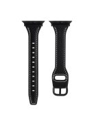 For Apple Watch Series 10 42mm / 9 8 7 41mm / 6 5 4 SE SE (2022) SE (2023) 40mm / 3 2 1 38mm T-Shaped Watch Strap Genuine Leather Wrist Band - Black / Black Buckle