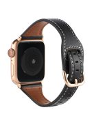 For Apple Watch Series 10 42mm / 9 8 7 41mm / 6 5 4 SE SE (2022) SE (2023) 40mm / 3 2 1 38mm T-Shaped Watch Strap Genuine Leather Wrist Band - Black / Rose Gold Buckle