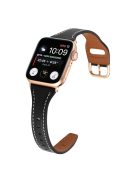 For Apple Watch Series 10 42mm / 9 8 7 41mm / 6 5 4 SE SE (2022) SE (2023) 40mm / 3 2 1 38mm T-Shaped Watch Strap Genuine Leather Wrist Band - Black / Rose Gold Buckle