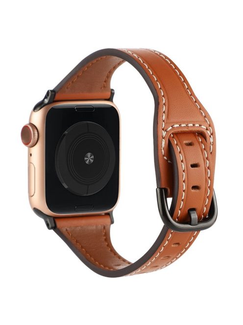 For Apple Watch Series 10 42mm / 9 8 7 41mm / 6 5 4 SE SE (2022) SE (2023) 40mm / 3 2 1 38mm T-Shaped Watch Strap Genuine Leather Wrist Band - Brown / Black Buckle