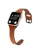 For Apple Watch Series 10 42mm / 9 8 7 41mm / 6 5 4 SE SE (2022) SE (2023) 40mm / 3 2 1 38mm T-Shaped Watch Strap Genuine Leather Wrist Band - Brown / Black Buckle