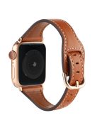 For Apple Watch Series 10 42mm / 9 8 7 41mm / 6 5 4 SE SE (2022) SE (2023) 40mm / 3 2 1 38mm T-Shaped Watch Strap Genuine Leather Wrist Band - Brown / Rose Gold Buckle