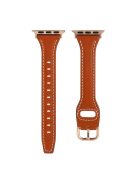 For Apple Watch Series 10 42mm / 9 8 7 41mm / 6 5 4 SE SE (2022) SE (2023) 40mm / 3 2 1 38mm T-Shaped Watch Strap Genuine Leather Wrist Band - Brown / Rose Gold Buckle