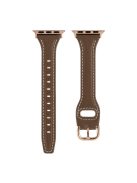 For Apple Watch Series 10 42mm / 9 8 7 41mm / 6 5 4 SE SE (2022) SE (2023) 40mm / 3 2 1 38mm T-Shaped Watch Strap Genuine Leather Wrist Band - Grey Brown