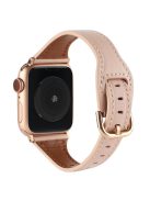 For Apple Watch Series 10 42mm / 9 8 7 41mm / 6 5 4 SE SE (2022) SE (2023) 40mm / 3 2 1 38mm T-Shaped Watch Strap Genuine Leather Wrist Band - Pink