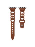 For Apple Watch Series 10 42mm / 9 8 7 41mm / 6 5 4 SE SE (2022) SE (2023) 40mm / 3 2 1 38mm Three Rings Design Genuine Leather Anti-Scratch Smart Watch Strap Wrist Band - Dark Brown