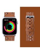 For Apple Watch Series 10 42mm / 9 8 7 41mm / 6 5 4 SE SE (2022) SE (2023) 40mm / 3 2 1 38mm V-Shaped Woven Watch Strap Genuine Leather Wrist Band - Brown