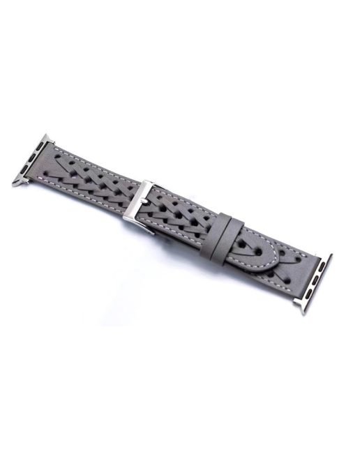 For Apple Watch Series 10 42mm / 9 8 7 41mm / 6 5 4 SE SE (2022) SE (2023) 40mm / 3 2 1 38mm V-Shaped Woven Watch Strap Genuine Leather Wrist Band - Grey