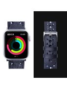 For Apple Watch Series 10 42mm / 9 8 7 41mm / 6 5 4 SE SE (2022) SE (2023) 40mm / 3 2 1 38mm V-Shaped Woven Watch Strap Genuine Leather Wrist Band - Midnight Blue