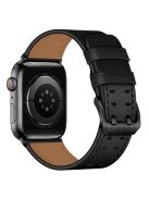 For Apple Watch Series 10 42mm / 9 8 7 41mm / 6 5 4 SE SE (2022) SE (2023) 40mm / 3 2 1 38mm Watch Band Genuine Leather Strap with Stainless Steel Buckle Clasp - Black