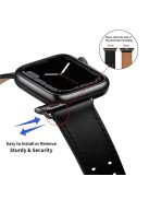 For Apple Watch Series 10 42mm / 9 8 7 41mm / 6 5 4 SE SE (2022) SE (2023) 40mm / 3 2 1 38mm Watch Band Genuine Leather Strap with Stainless Steel Buckle Clasp - Black