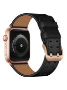 For Apple Watch Series 10 42mm / 9 8 7 41mm / 6 5 4 SE SE (2022) SE (2023) 40mm / 3 2 1 38mm Watch Band Genuine Leather Strap with Stainless Steel Buckle Clasp - Black / Rose Gold Buckle