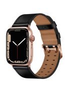 For Apple Watch Series 10 42mm / 9 8 7 41mm / 6 5 4 SE SE (2022) SE (2023) 40mm / 3 2 1 38mm Watch Band Genuine Leather Strap with Stainless Steel Buckle Clasp - Black / Rose Gold Buckle