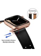 For Apple Watch Series 10 42mm / 9 8 7 41mm / 6 5 4 SE SE (2022) SE (2023) 40mm / 3 2 1 38mm Watch Band Genuine Leather Strap with Stainless Steel Buckle Clasp - Black / Rose Gold Buckle