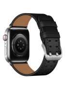 For Apple Watch Series 10 42mm / 9 8 7 41mm / 6 5 4 SE SE (2022) SE (2023) 40mm / 3 2 1 38mm Watch Band Genuine Leather Strap with Stainless Steel Buckle Clasp - Black / Silver Buckle