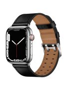 For Apple Watch Series 10 42mm / 9 8 7 41mm / 6 5 4 SE SE (2022) SE (2023) 40mm / 3 2 1 38mm Watch Band Genuine Leather Strap with Stainless Steel Buckle Clasp - Black / Silver Buckle