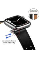 For Apple Watch Series 10 42mm / 9 8 7 41mm / 6 5 4 SE SE (2022) SE (2023) 40mm / 3 2 1 38mm Watch Band Genuine Leather Strap with Stainless Steel Buckle Clasp - Black / Silver Buckle