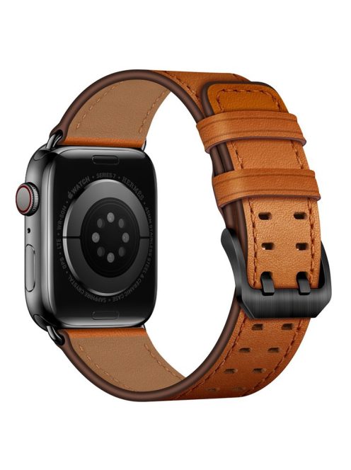 For Apple Watch Series 10 42mm / 9 8 7 41mm / 6 5 4 SE SE (2022) SE (2023) 40mm / 3 2 1 38mm Watch Band Genuine Leather Strap with Stainless Steel Buckle Clasp - Brown / Black Buckle