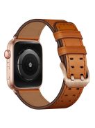 For Apple Watch Series 10 42mm / 9 8 7 41mm / 6 5 4 SE SE (2022) SE (2023) 40mm / 3 2 1 38mm Watch Band Genuine Leather Strap with Stainless Steel Buckle Clasp - Brown / Rose Gold Buckle