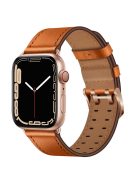 For Apple Watch Series 10 42mm / 9 8 7 41mm / 6 5 4 SE SE (2022) SE (2023) 40mm / 3 2 1 38mm Watch Band Genuine Leather Strap with Stainless Steel Buckle Clasp - Brown / Rose Gold Buckle