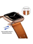 For Apple Watch Series 10 42mm / 9 8 7 41mm / 6 5 4 SE SE (2022) SE (2023) 40mm / 3 2 1 38mm Watch Band Genuine Leather Strap with Stainless Steel Buckle Clasp - Brown / Rose Gold Buckle