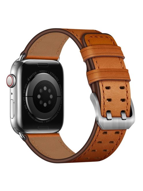 For Apple Watch Series 10 42mm / 9 8 7 41mm / 6 5 4 SE SE (2022) SE (2023) 40mm / 3 2 1 38mm Watch Band Genuine Leather Strap with Stainless Steel Buckle Clasp - Brown / Silver Buckle