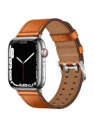 For Apple Watch Series 10 42mm / 9 8 7 41mm / 6 5 4 SE SE (2022) SE (2023) 40mm / 3 2 1 38mm Watch Band Genuine Leather Strap with Stainless Steel Buckle Clasp - Brown / Silver Buckle